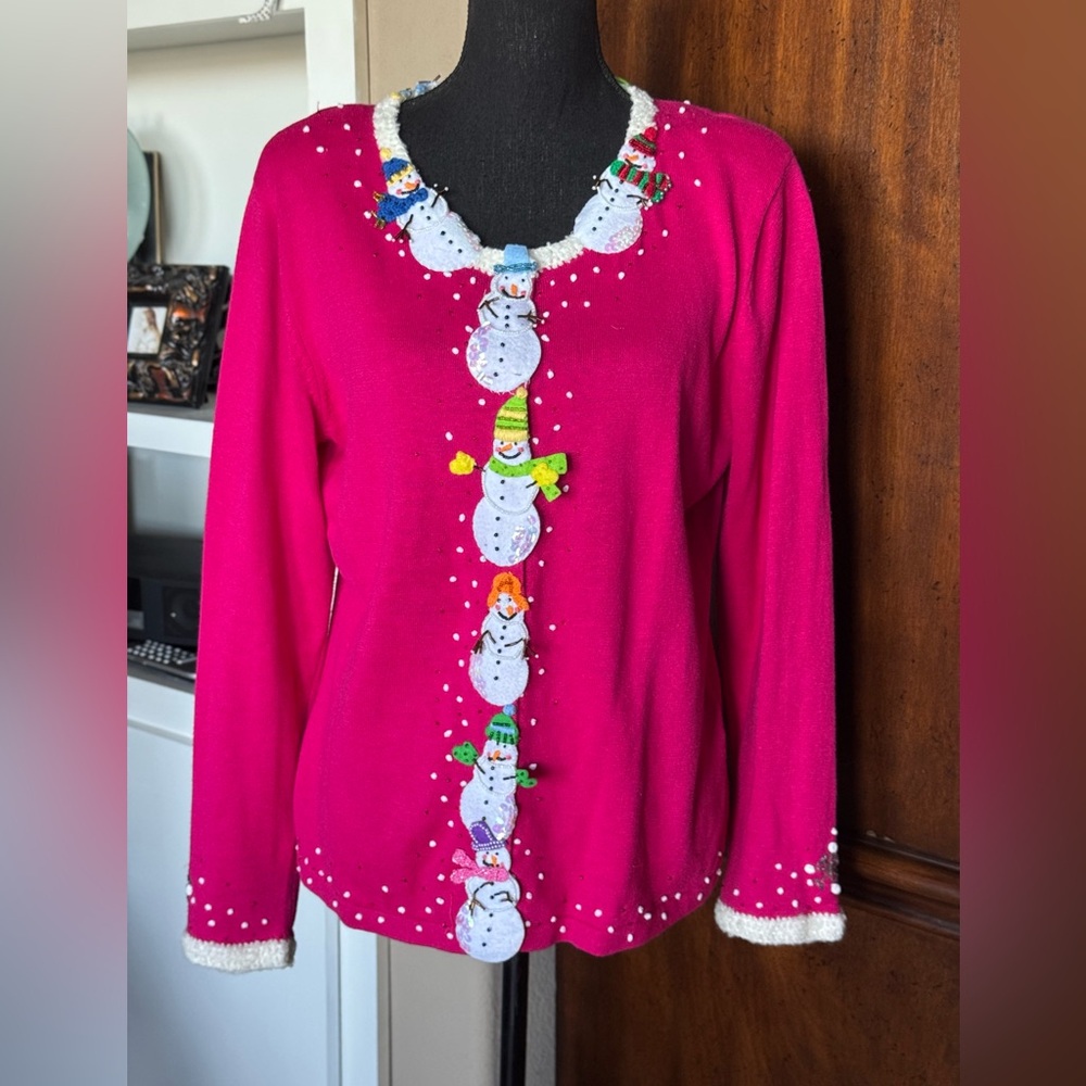 Berek Christmas Pink Snowman Cardigan